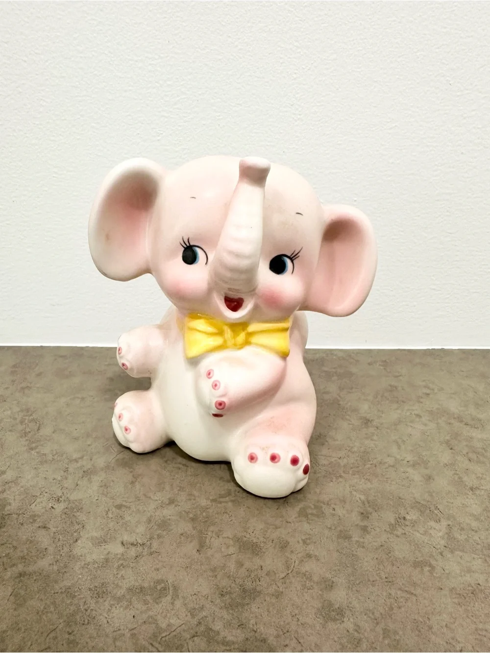 Vintage Cute Pink Elephant Planter w/ Yellow Bow Nursery Piece Succulent Plants